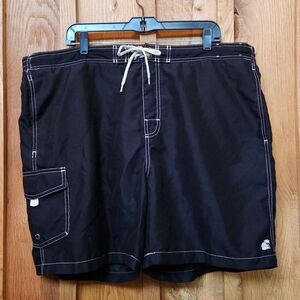 CARIBBEAN JOE Swim Trunks Beach Shorts, Drawstring Waist & Liner, XXL, Black